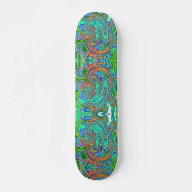 Skateboard Art abstrait rétro groovy Aqua, Orange et Vert (Devant)