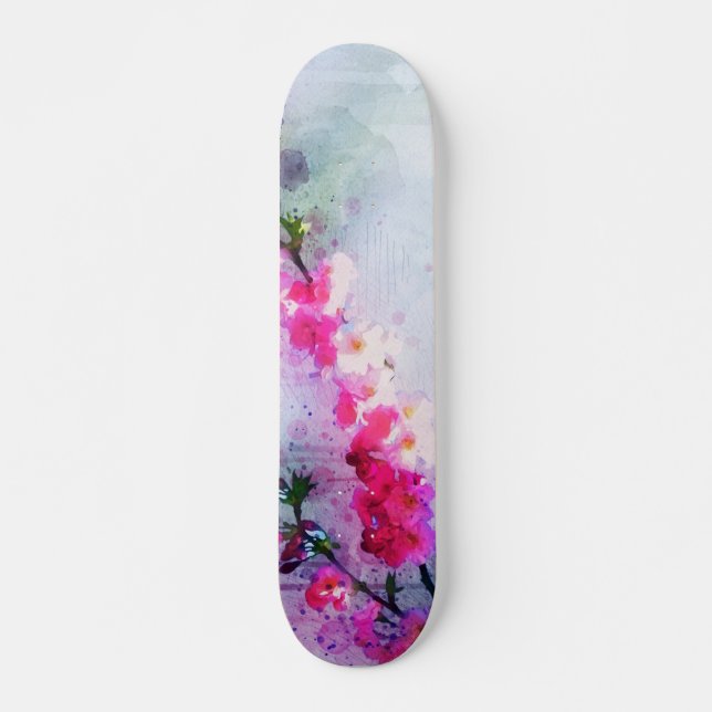 Skateboard Art aquarelle de fleurs de cerisier (Devant)