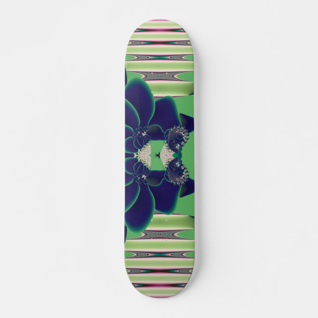 Skateboard Art botanique fractal du lotus sarcelle foncé (Devant)