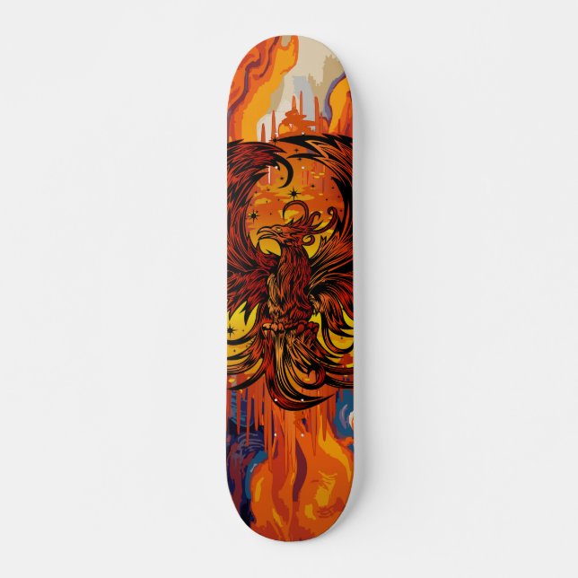 Skateboard Art de feu Phoenix Rising avec peinture de flamme  (Devant)