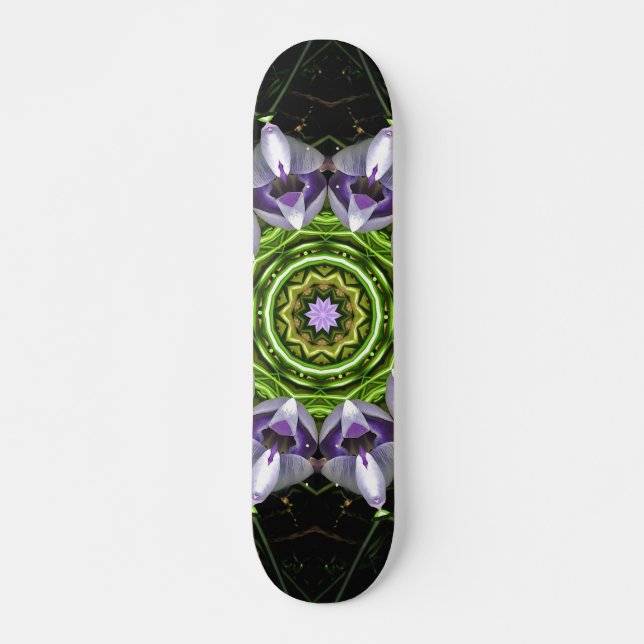 Skateboard Art de kaléidoscope de mandala floral pourpre (Devant)