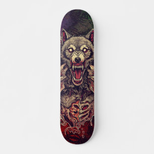 Skateboard Art de loup démoniaque multitête sauvage