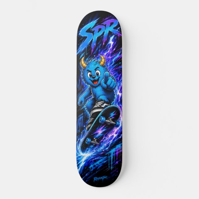 Skateboard Art de rue Neon Blue Monster Lightning Rush (Recto)