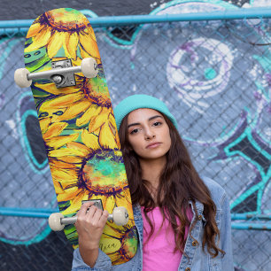 Skateboard Art élégant de tournesol jaune brillant sur