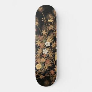 Skateboard Art floral automnal noir doré vintage japonais