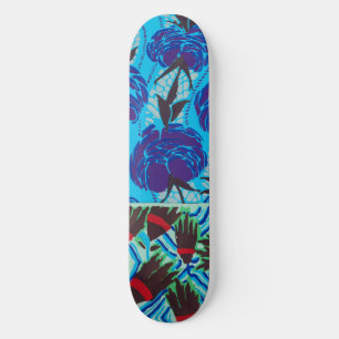 Skateboard Art floral bleu et vert maximaliste vibrant