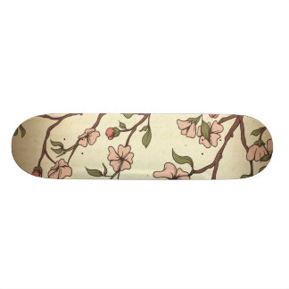 Skateboard art floral de cerisier de style vintage