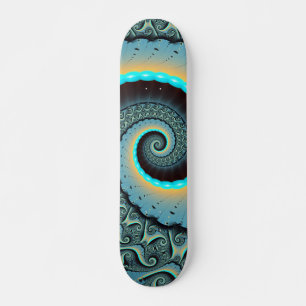 Skateboard Art fractal spirale bleu abstrait turquoise orange