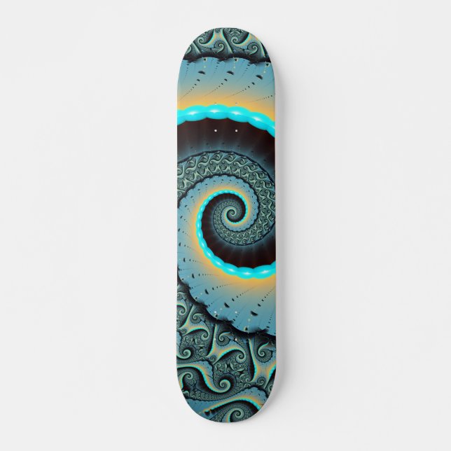 Skateboard Art fractal spirale bleu abstrait turquoise orange (Devant)