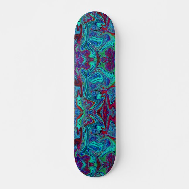 Skateboard Art Groovy Abstrait Rétro en Bleu et Rouge (Devant)