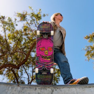 Skateboard Art grunge calavera mexicain rouge et noir