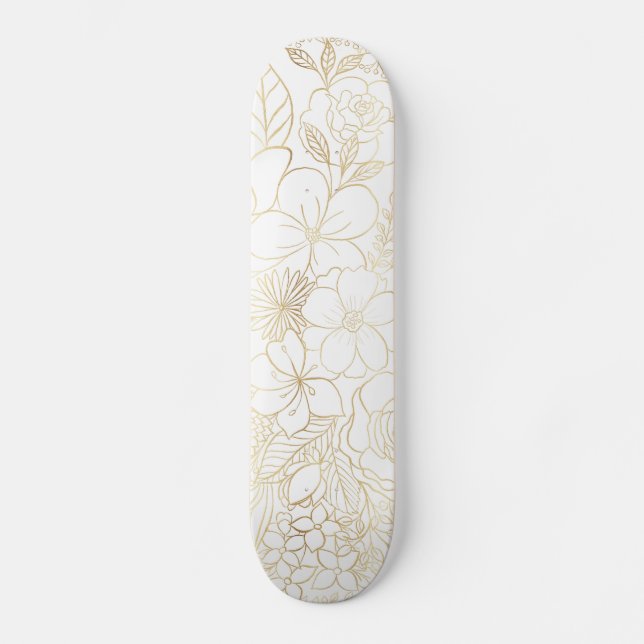 Skateboard Art moderne Gold White Floral Doodles (Recto)