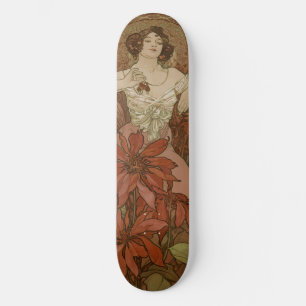 Skateboard Art Nouveau Ruby Fleuriste Vintage Alphonse Mucha