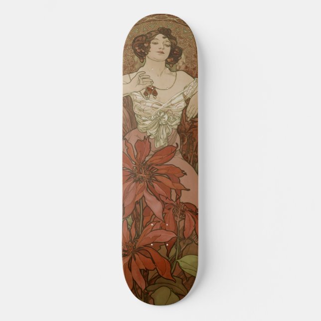 Skateboard Art Nouveau Ruby Fleuriste Vintage Alphonse Mucha (Recto)