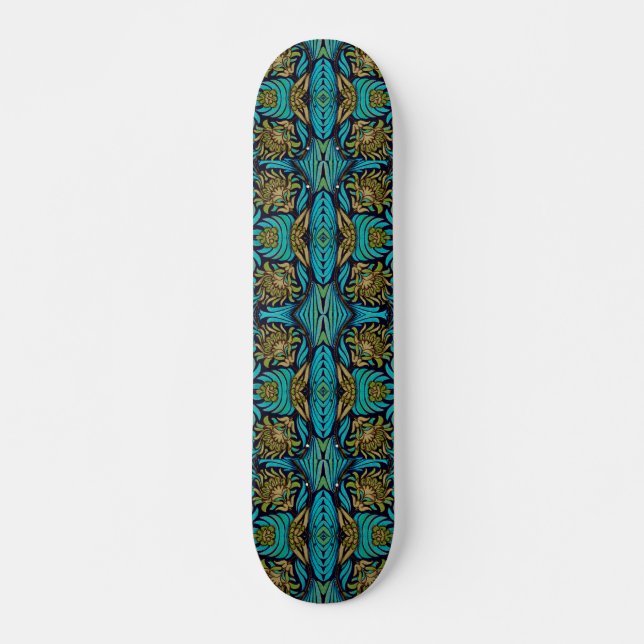 Skateboard Art Nouveau Turquoise Bleu Floral (Devant)