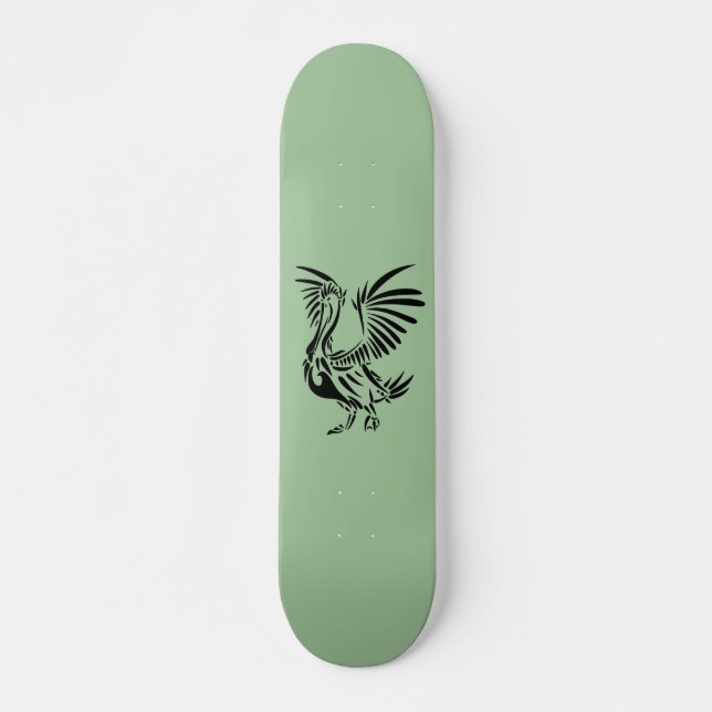 Skateboard Art Pélican Tribal sur le vert (Devant)