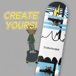 Skateboard Art Pop Comics Gras Pastel Bleu Éclair Bold