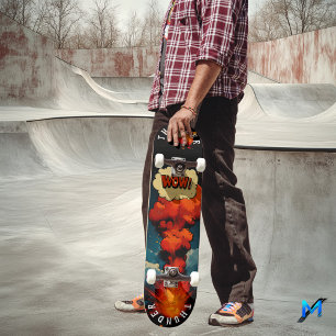 Skateboard Art Pop Explosif - Style de Bande Dessinée Audacie