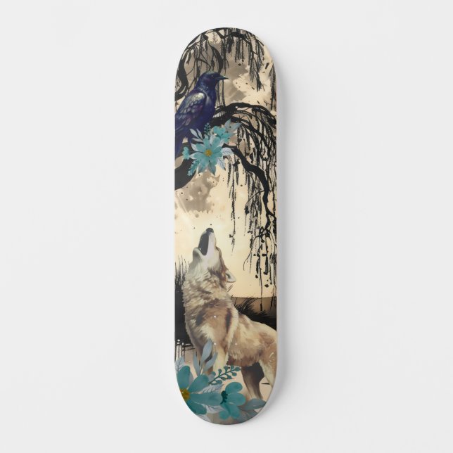 Skateboard Art unique Design Majestic Raven Moon & Wolf (Recto)