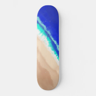 Skateboard Artsy Blue moderne Turquoise Sandy Beach Aquarelle