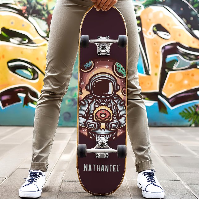 Skateboard Astronaut Avec Doughnut Drôle Nom Personnalisé (Créateur téléchargé)