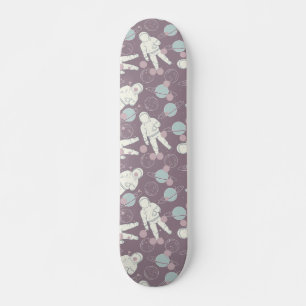 Skateboard Astronaut Planètes spatiales Motif bleu violet