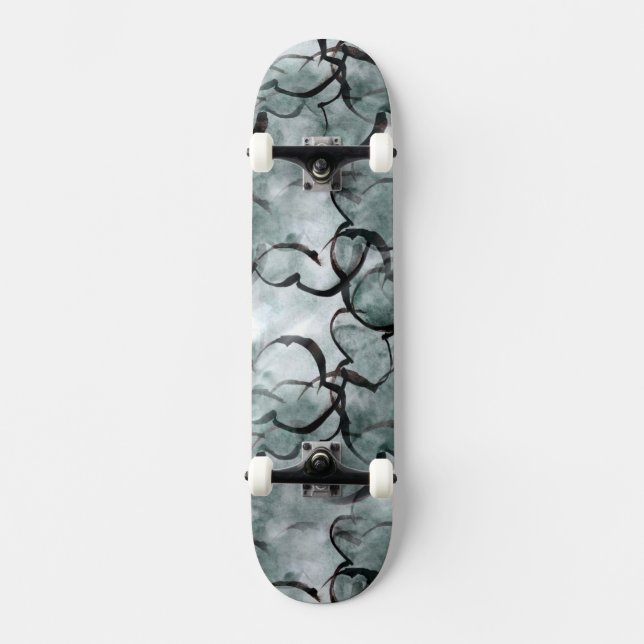 Skateboard avant-garde d'art grise, peinture de main noire (Recto)