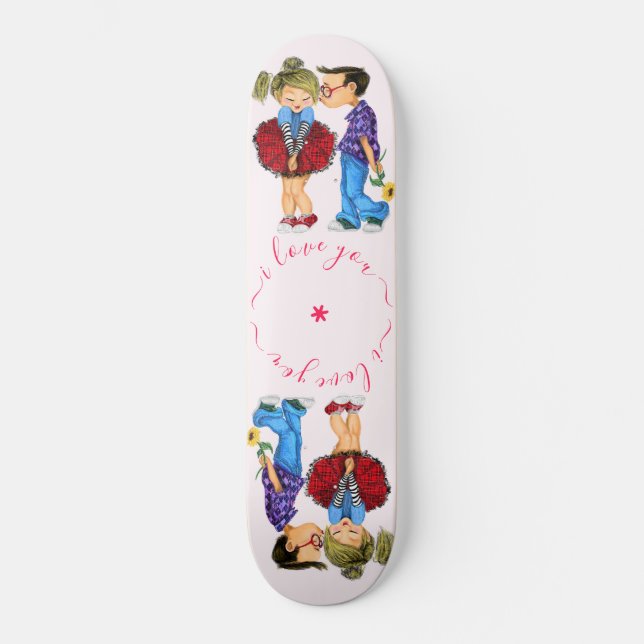 Skateboard avec Couple Love - Je t'aime (Recto)