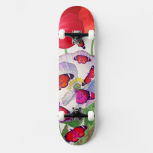 SKATEBOARD AVEC POPIES ET BOUTEILLES