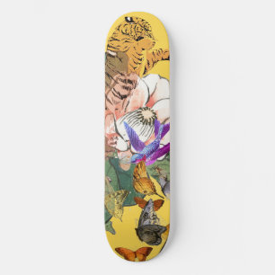 SKATEBOARD AVEC TIGRE JAPONAIS ET FLEURS