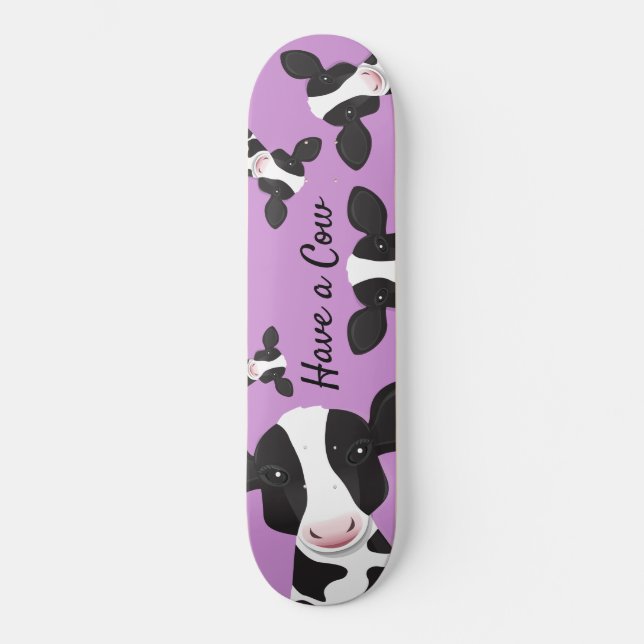 Skateboard Avoir une vache violet noir animal blanc illustrat (Recto)
