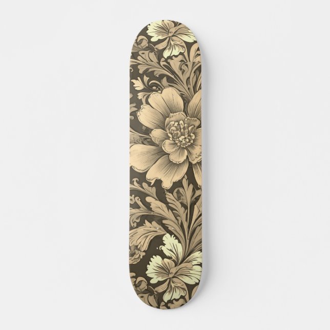 Skateboard Awesome Vintage Sepia Floral Pattern  (Devant)