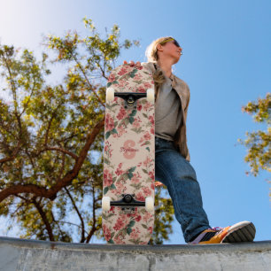 Skateboard Azalée rose vintage motif floral - Classique