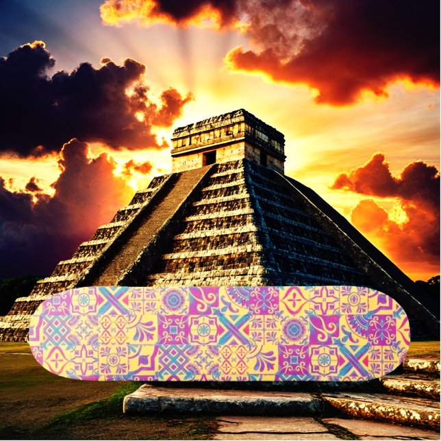 Skateboard Aztec Espagnol Carrelage Méditerranéen Ski (Aztec Spanish Mediterranean Tile Boho Pattern Skateboard)