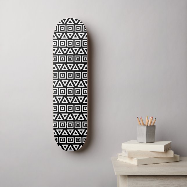 Skateboard Aztec Triangles+Motif Carré blanc sur noir (Art mural)