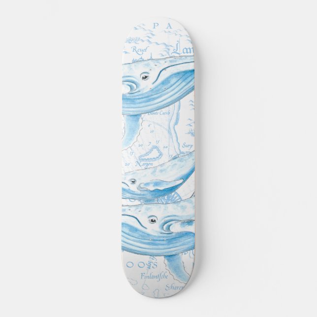 Skateboard Baleines bleues Famille Blanc (Recto)