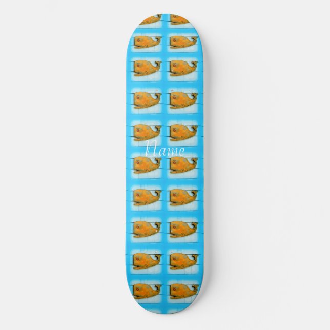 Skateboard Baleines d'art populaire bleu Thunder_Cove (Recto)