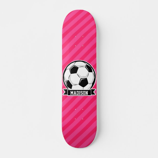 Skateboard Balle de football sur Neon Pink Stripes (Devant)