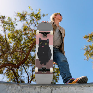 Skateboard Bandes colorées, dessin de chat noir