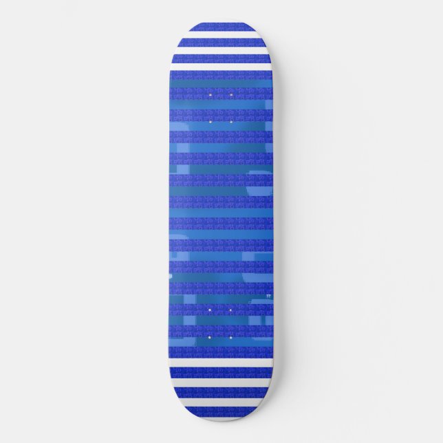 Skateboard Bandes géométriques blanches bleues Cool (Recto)
