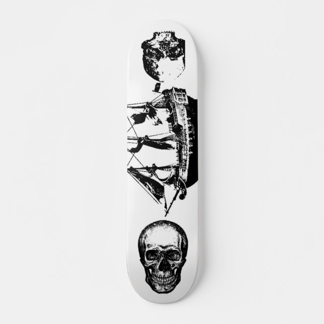 Skateboard Bateau de pirate avec 2 crânes faisant face (Devant)