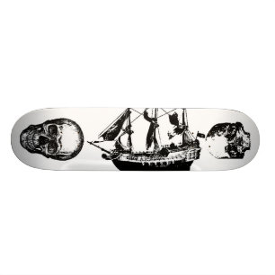 Skateboard Bateau de pirate avec 2 crânes faisant face