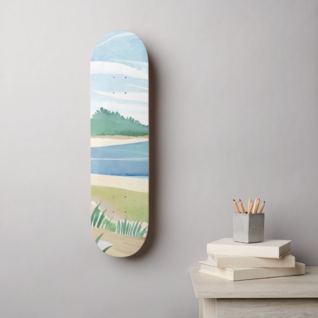 Skateboard Beach Grass Bay | Watercolor Ocean Coastal Sea (Art mural)