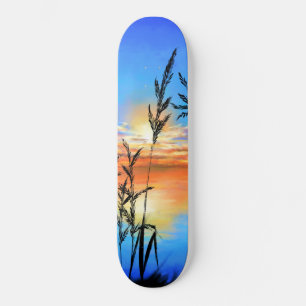 Skateboard Beau coucher de soleil sur le lac - Miroir - Peint