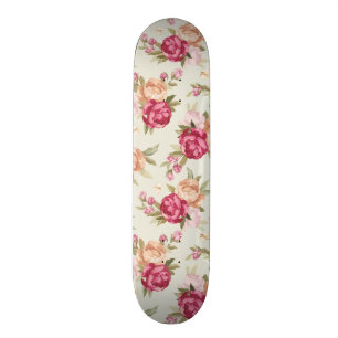 Skateboard Beau motif de pivoine de couleur sur le vert