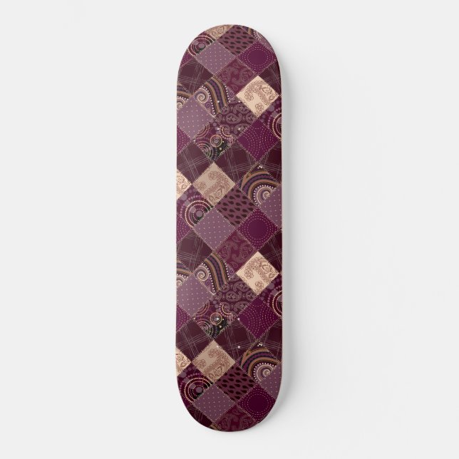 Skateboard Beau Vin Bourgogne Patchwork Diamant Violet (Recto)