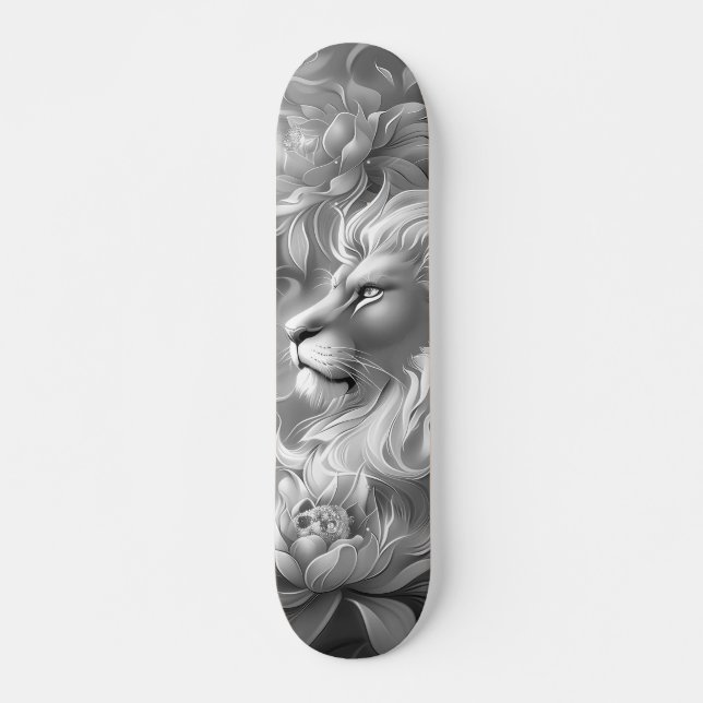 Skateboard Beautiful Fantasy Gray Scale Lion & Florals  (Devant)