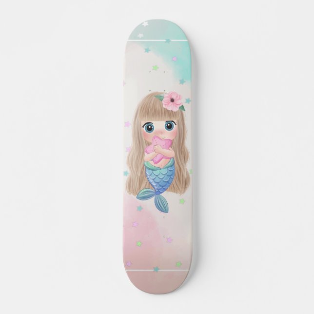Skateboard Bébé sirène, étoiles (Devant)
