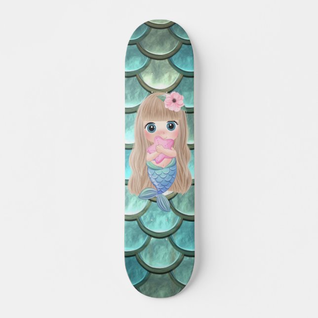 Skateboard Bébé Sirène Sur Des Écailles De Sirène (Devant)