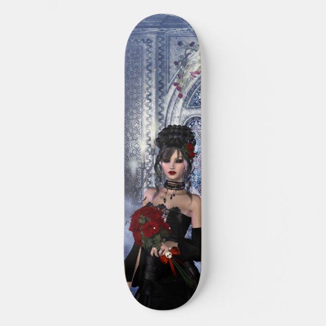 Skateboard Belle fille gothique, roses & bougies (Recto)